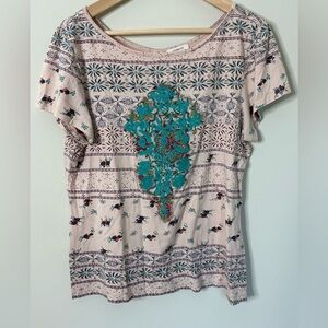 Sundance Boho Print Short Sleeve Top Size Medium